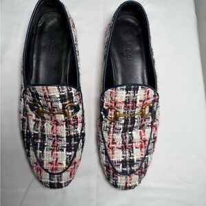 Gucci “Jordaan” Tweed Horsebit Loafers 36.5 | Red-Navy Plaid